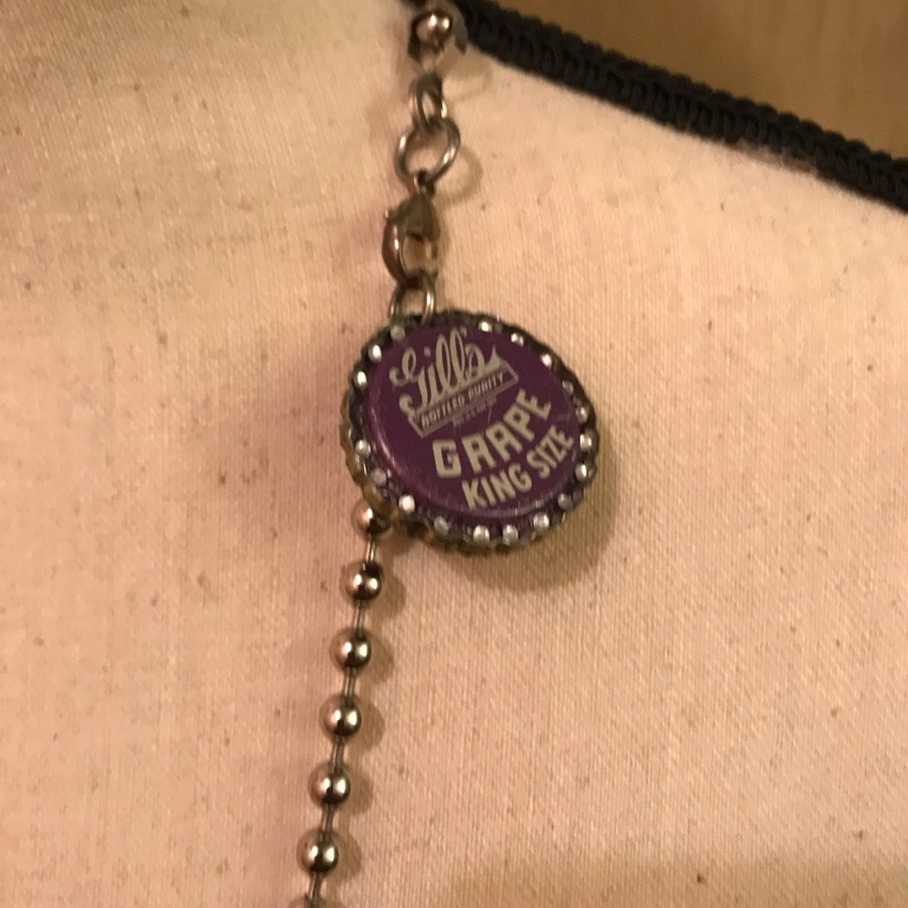 Necklace/belt.  Antique bottle caps & Swvski cryst - Picture 4 of 8